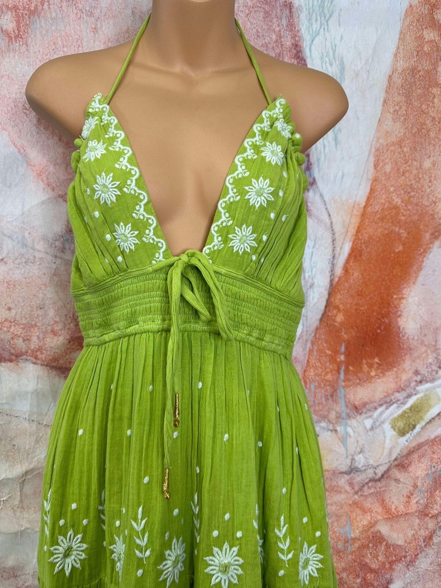 Real Love Embroidered Dress by Free People in Green, Size: M