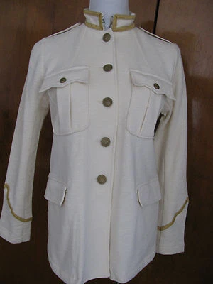 Denim & Supply Ralph Lauren Women Ivory Military Jacket Cotton Chic Gold Trim - Image 1 of 4