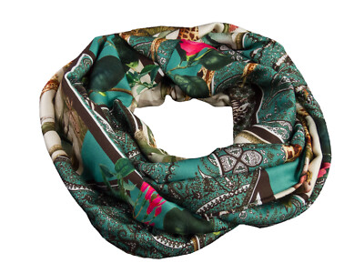 Damen-Rundschal Safari Patchoptik petrol bunt ca. 35 cm x 140 cm 100% Viskose