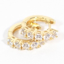 Yellow Gold Plated Iced 925 Sterling cz Solitaire Huggie Hoop Earrings