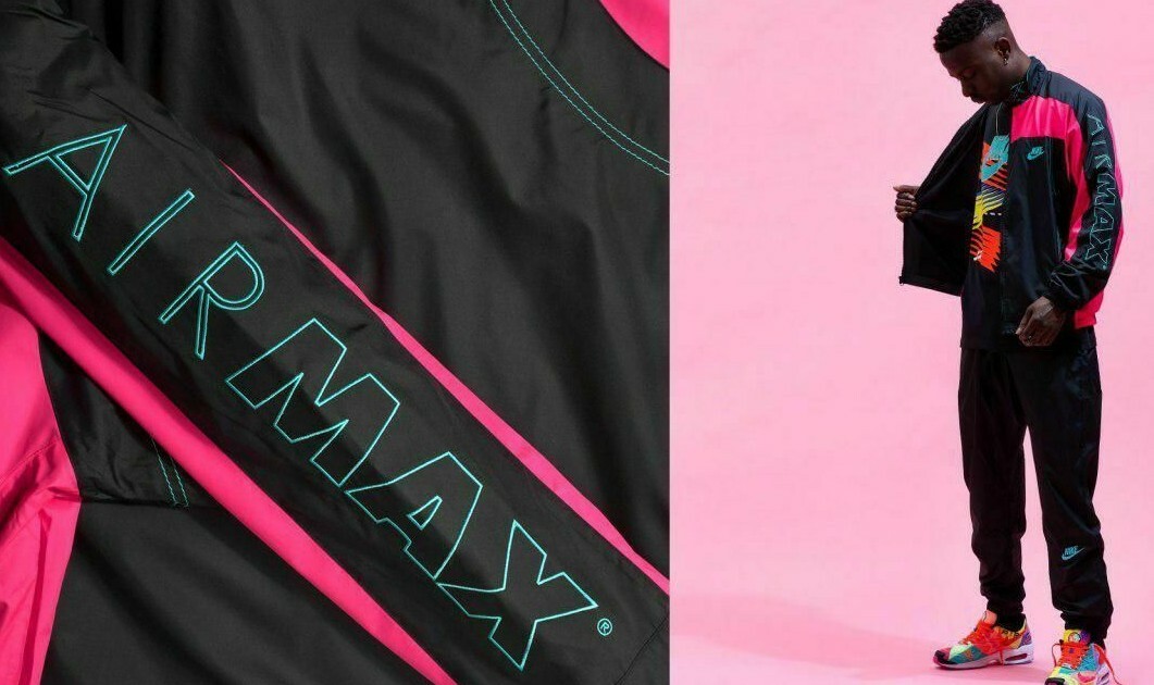 New Nike x Atmos Vintage Patchwork Track Jacket Black Pink New Nike x Atmos Vintage Patchwork Track Jacket Black Pink