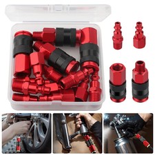 14pcs Air Hose Fittings, 1/4" NPT Quick Connect Air Coupler and Plug Kit Red