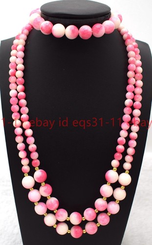 Charming 6-10mm Honey Peach Jade Round Gemstone Beads Necklace Bracelet Set - Picture 12 of 15