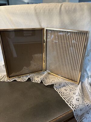 Vintage MCM Metal Picture Frame Bi-Fold Double 8 x 10 Hinged Gold Tone ...