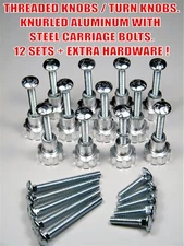 TURN KNOBS, THREADED, KNURLED:  ALUMINUM KNOBS & STEEL HRDW, 12-SETS PLUS EXTRAS