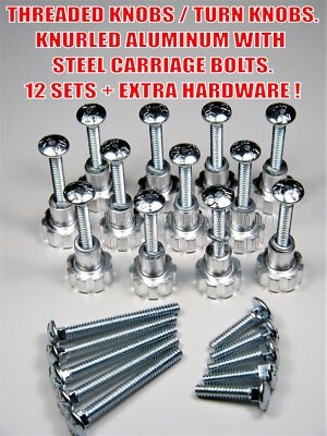 TURN KNOBS, THREADED, KNURLED:  ALUMINUM KNOBS & STEEL HRDW, 12-SETS PLUS EXTRAS