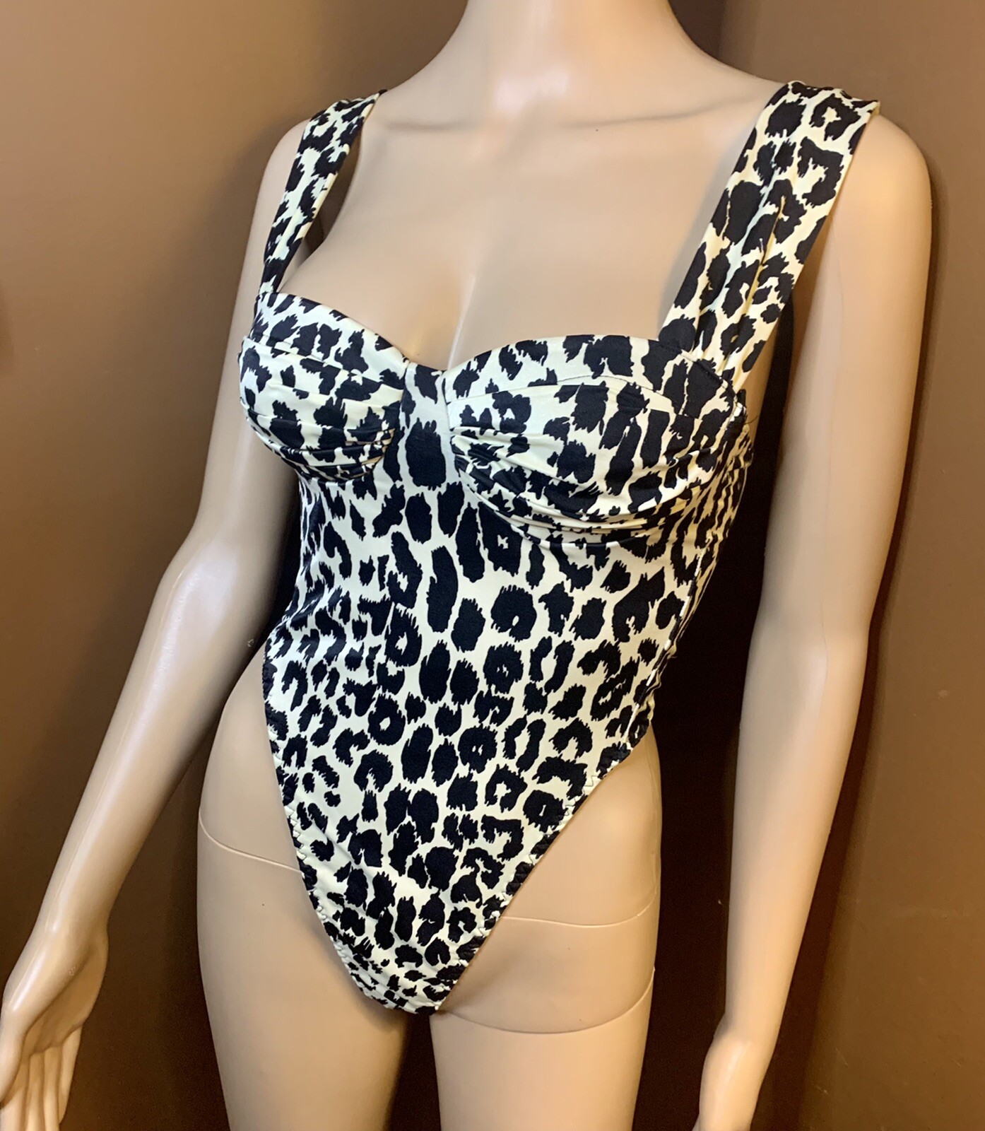 Vtg VICTORIAS SECRET Satin Leopard BODYSUIT Bustier Corset PANTY Hi-Leg