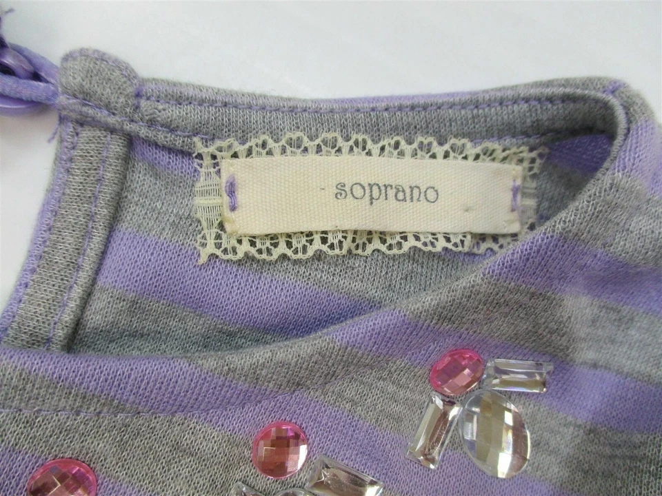 Vestido SOPRANO Niña Talla 6 Cuentas Patinador Rayas Gris Púrpura Línea A  Foto 3 de 4