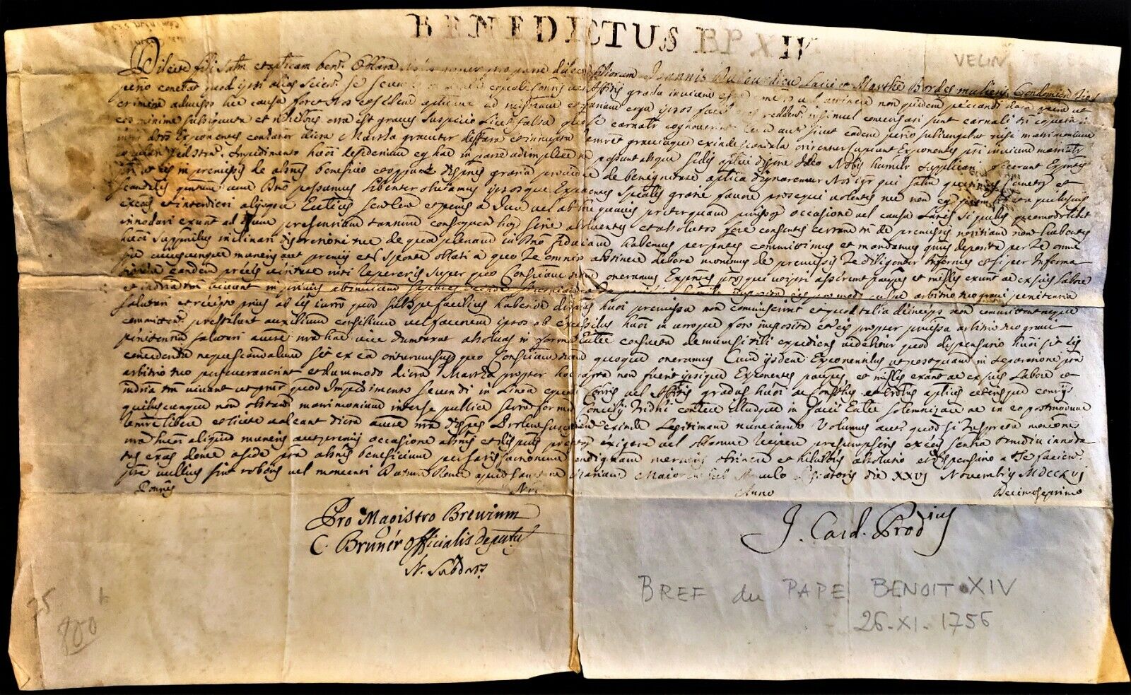 POPE BENEDICT XIV BULL: Prospero Lorenzo Lambertini Sealed Apostolic Brief 1756 