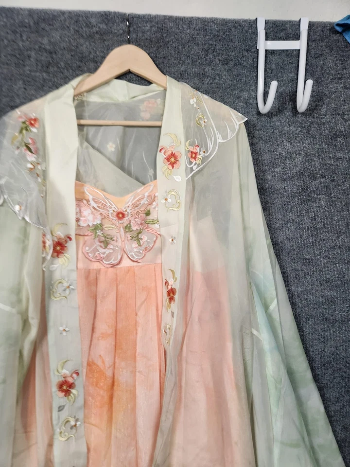 Conjunto de Vestido Estilo Hanfu Chino Asiático L Mariposa Floral Transparente Bordado en Capas Foto 4 de 4