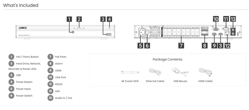NUEVO Lorex N864A64B NVR 4K 16 compatible con cámara (con cable o Fusion Wi-Fi) 4 TB NVR Foto 3 de 3