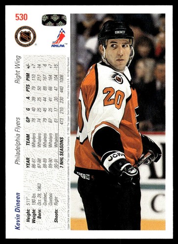1991-92 Upper Deck Kevin Dineen Philadelphia Flyers #530 - Picture 2 of 2