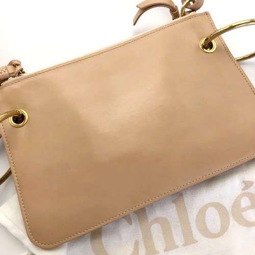 Chloé Roy Shoulder Bag Crossbody Bag Logo Leather Beige USED Auth #S2448 - 第 2/8 張圖片