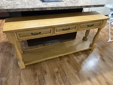 NEW- Solid Pine Console Table with 3 Drawers and Lower Shelf