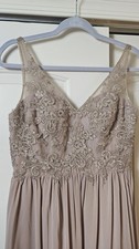 AZAZIE A8 BEIGE SLEEVELESS FORMAL DRESS WITH LACE DETAILING