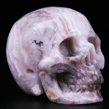 2.0" White Crazy Lace Agate Carved Crystal Skull, Realistic, Crystal Healing