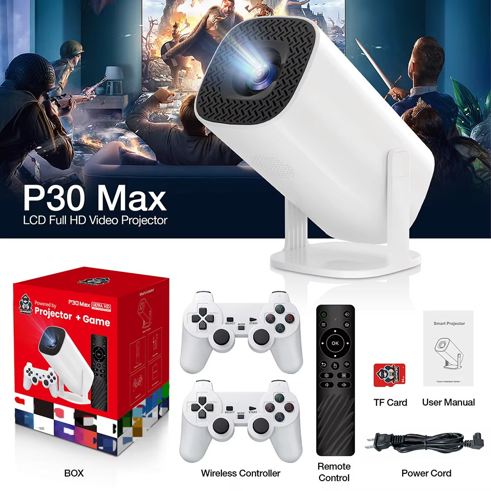 Gaming Projector P30MAX 64GB TF Card Wireless Gaming Controller Dual WIFI 1280*7