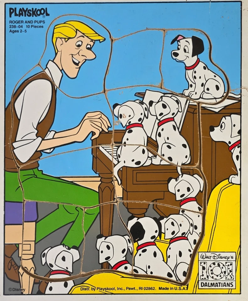 3pc LOT Vintage Garfield Nap Tine, Barney, Dalmations, Wooden Puzzle Playskool - Image 2 of 3