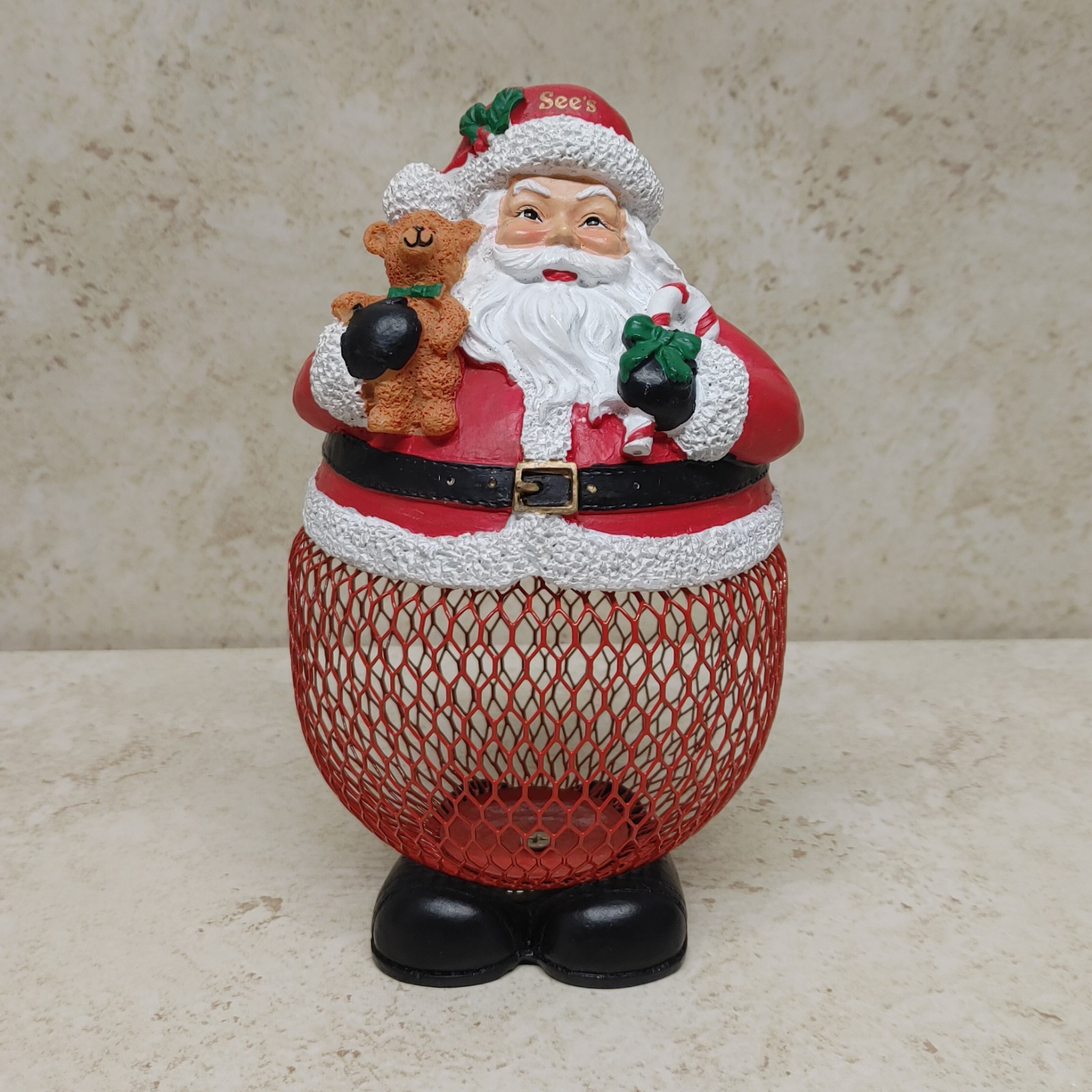 See's Candy Santa Christmas Candy Holder Basket 7" Empty