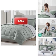 Nestl 7 Piece California King Comforter Set Sage Green Reversible Bed in a Bag