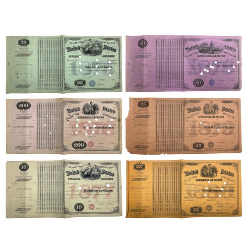 Original 1875-1880 US Internal Revenue Liquor Dealer Tax Stamp Document Lot of 6