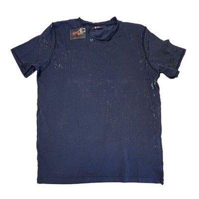 Colin's Jeanswear Navy Blue Thick Jersey Graphic T-shirt Top MEDIUM Normcore NWT