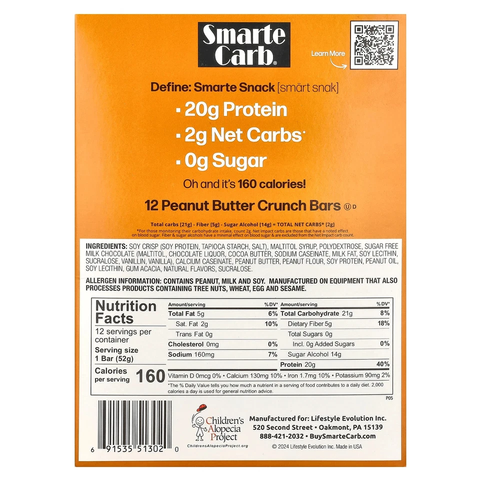 Smarte Carb® Protein Bar, Peanut Butter Crunch, 12 Bars, 1.83 oz (52 g) Each - Image 2 of 4