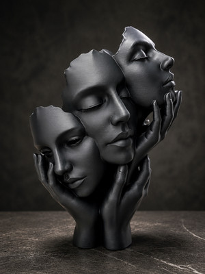 Drei Gesichter der Gelassenheit - Abstrakte Moderne Kunst Skulptur Mehrfarbig