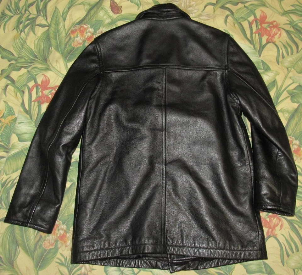 Vtg Y2K J CREW Black Wool Lined Leather Coat Jacket Medium - Image 4 of 4