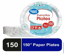 Great Value Everyday Disposable Paper Plates, 10", 150 Count