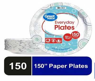 Great Value Everyday Disposable Paper Plates, 10'', 150 Count