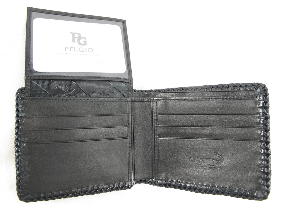 Carteira bifold genuína pele de jacaré crocodilo feita à mão preta) - Imagem 2 de 4
