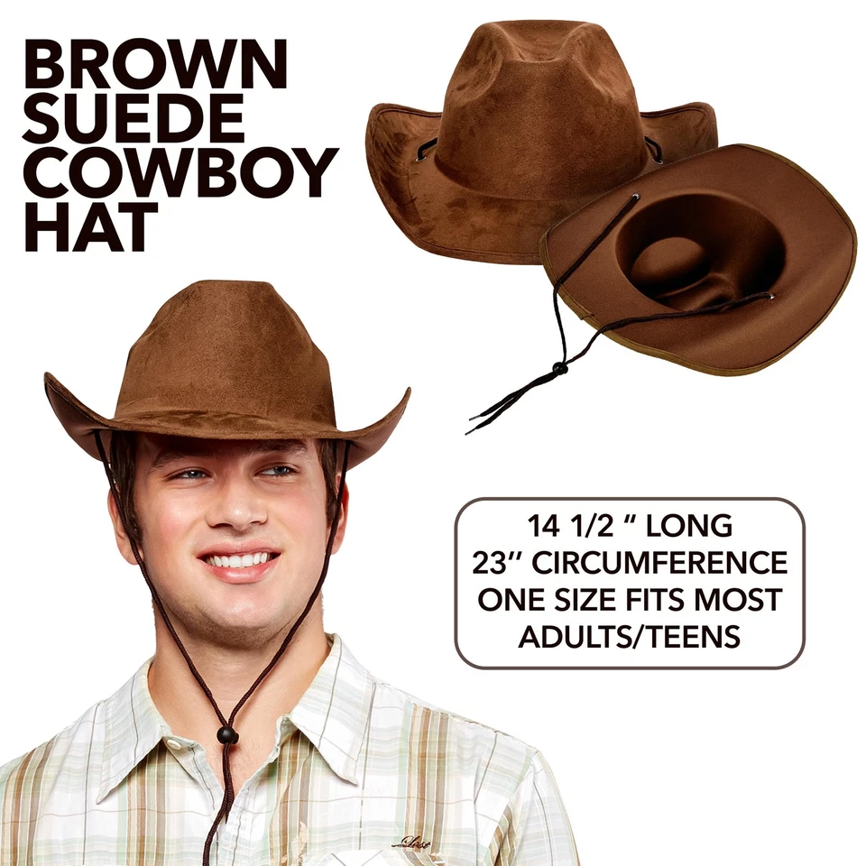 棕色人造麂皮绒成人牛仔帽,男式无码 — 第 3/3 张图片