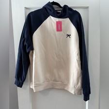 NWT Edikted Raglan Bow Oversized Hoodie in Navy and Cream Size Large