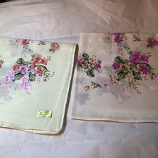 Lovely Floral Ladies Handkerchiefs Lot Of 2