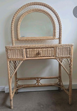 Retro Rattan Wicker Dressing Table Arched Mirror 1 Draw. W 78cm, H 77cm