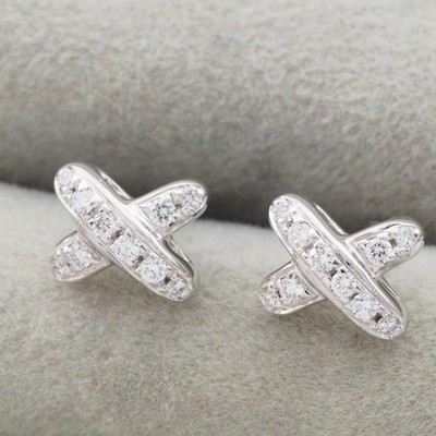 Chaumet Jeux de Liens Diamond 18k White Gold X Cross Stud Earrings Polish Gift