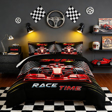 Red Race Car Bedding Set for Kids, Full Size with 2 Pillowcases