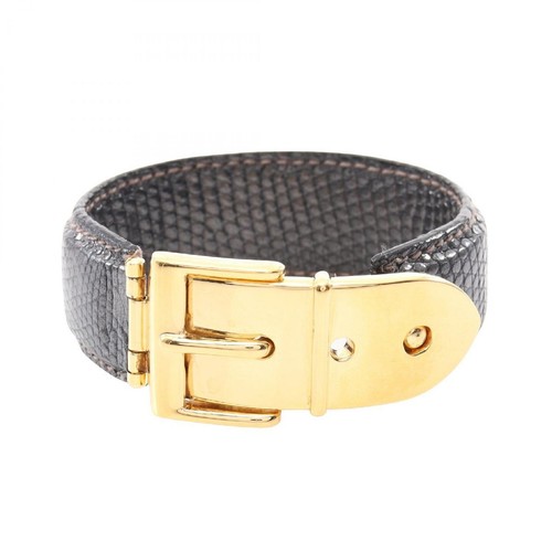 Gucci Belt Authentic Motif Bangle Bracelet Gold Plated Black From Japan