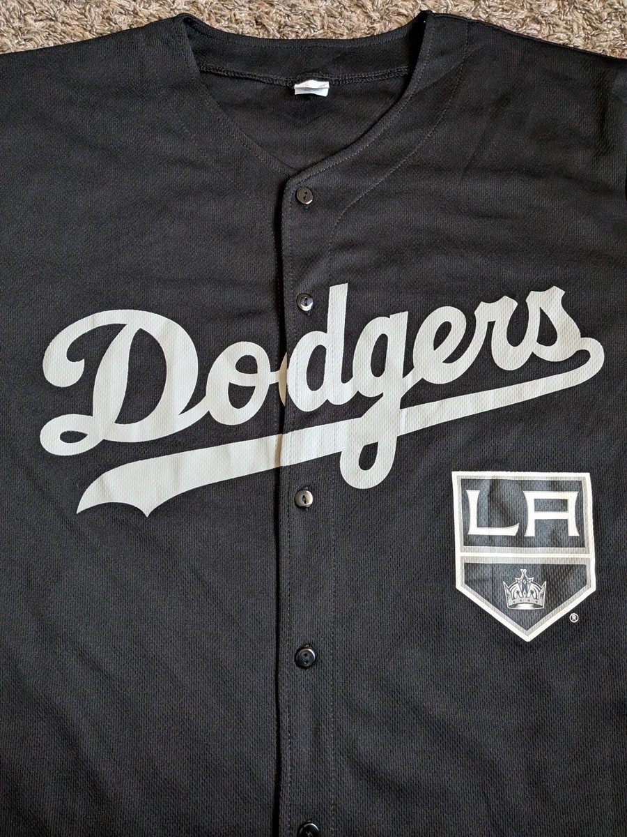 Los Angeles Dodgers X LA Kings Night Black Giveaway Baseball Jersey Men's XL