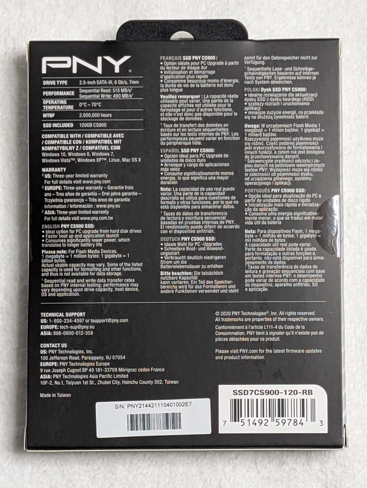 120GB PNY CS900 2.5-inch Solid State Drive SATA III SSD 6GB/S New Sealed - Image 2 of 2