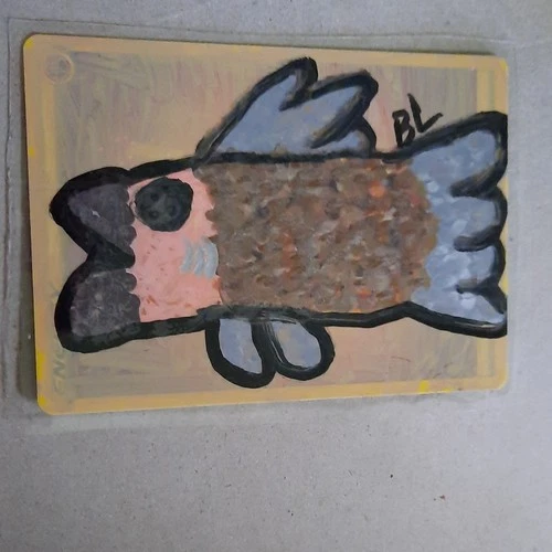 Big Lip Shiny Fish Original Signed painted art card laminated ooak aceo atc