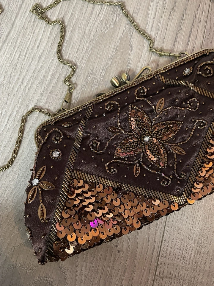 Vintage Vendula London Handmade Brown Beaded Clutch Bag - Image 2 of 4