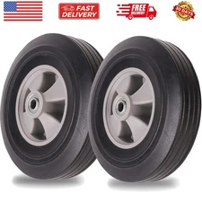 2-Pack 10" x 2.5" Flat Free Solid Rubber Tires and Wheel - 10 inch Solid Whee...