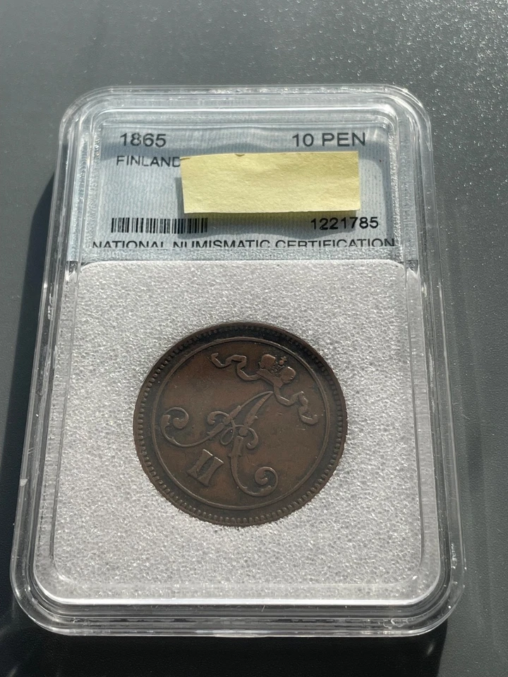 1865 FINLAND Grand Duchy of Russian Empire Big Bronze 10 PENNIA in coin folder - Image 2 of 4