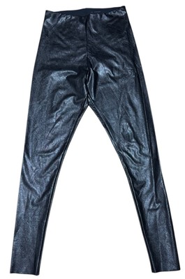 Commando Women's 7/8 High Waist Black Faux Leather Pebbled Leggings Size Large