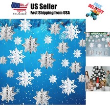 Winter Christmas Snowflake Decorations Indoor, 24PCS 3D Large White and Silve...