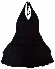 MODA International Crochet Halter Dress Black M • Victoria’s Secret • BOHO Midi