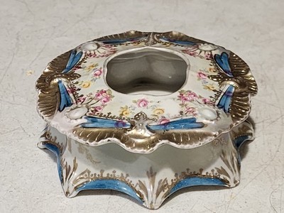 Antique RS Prussia Germany Porcelain Dresser Hair Receiver Box Molded Cartouche