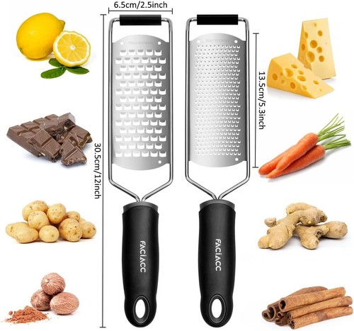 Elegant 2 Pack Lemon Zester & Cheese Grater - Stainless Steel with Rubber Handle - Picture 5 of 12